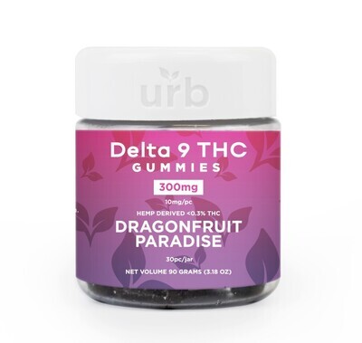Urb Delta 9 THC Gummies -  Dragon Fruit Paradise (300mg total, 10mg each)