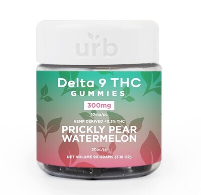 Urb Delta 9 THC Gummies -  Prickly Pear Watermelon (300mg total, 10mg each)