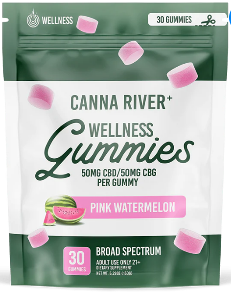 Canna River Wellness/Pain Gummies 1:1 CBD:CBG - 3,000mg Pink Watermelon