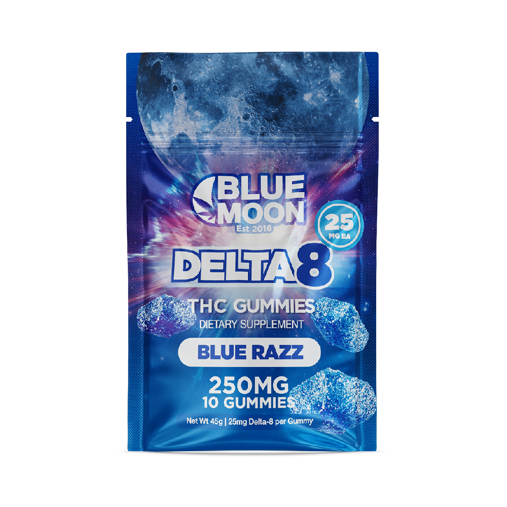 Blue Moon Delta 8 THC Gummies - Blue Razz (25mg each, 250mg total)