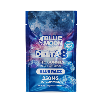 Blue Moon Delta 8 THC Gummies - Blue Razz (25mg each, 250mg total)