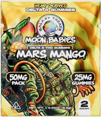 Galaxy Treats Delta 8 THC Gummies - Mars Mango (50mg total, 25mg each)