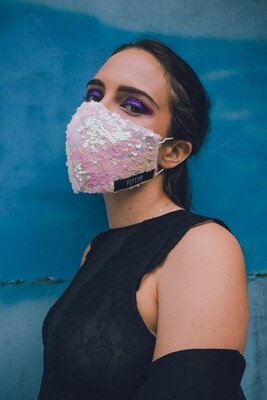 Light Pink Iridiscent Reversible Sequin Mask