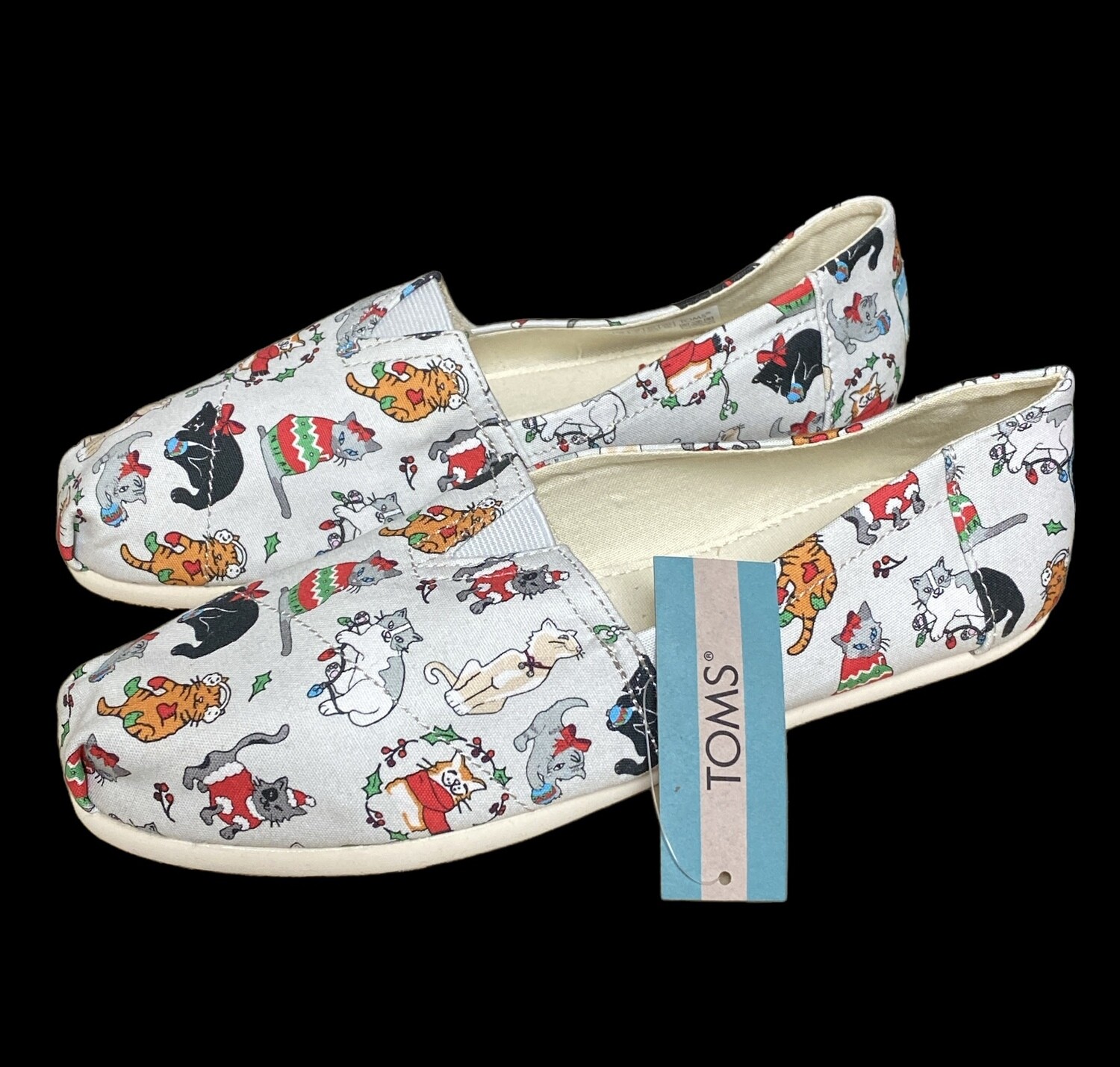 New TOMS "Holiday Cats" Shoes sz 8 M