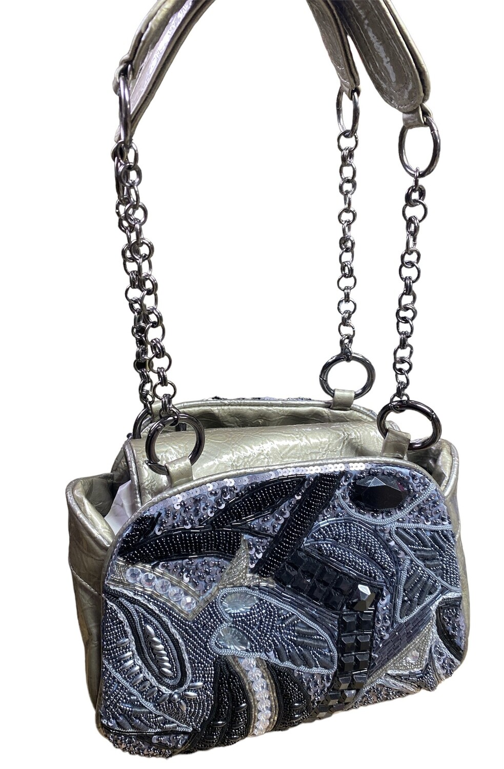 CHICOS Bejeweled Patent Leather Handbag