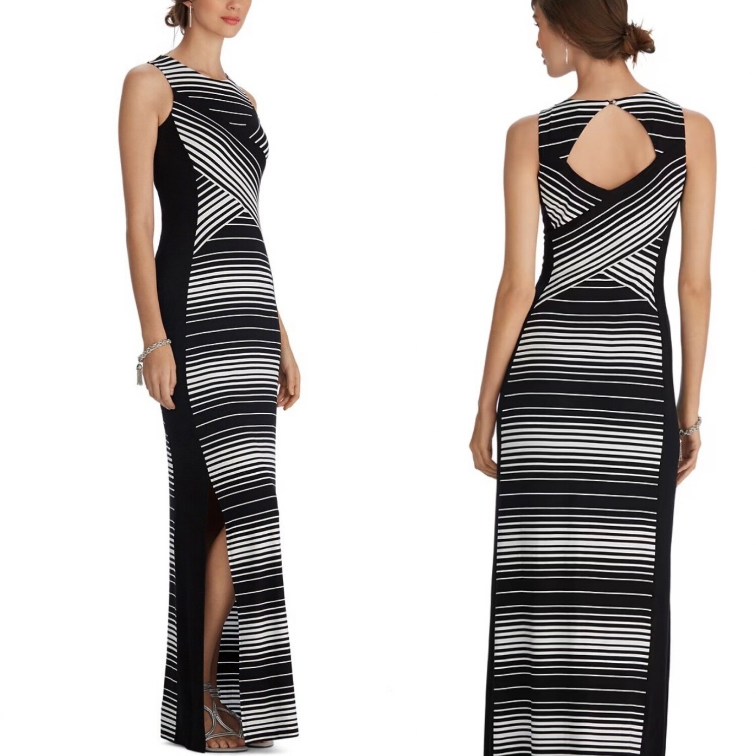 New White House Black Market Sleeveless Cross Stripe Maxi Dress sz L