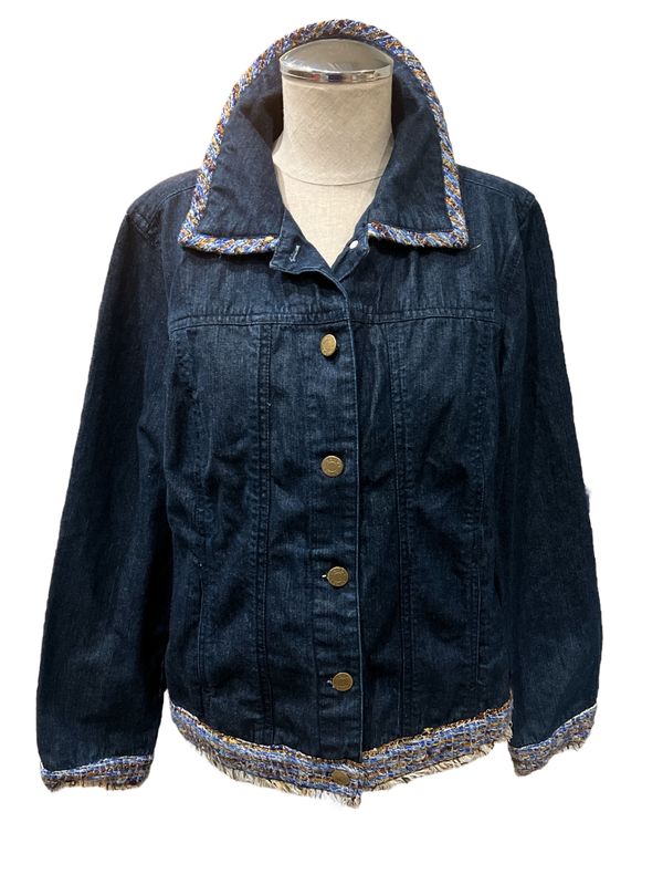 Chicos Additions Indigo Denim Tweed Accent Jacket sz 2 (L)