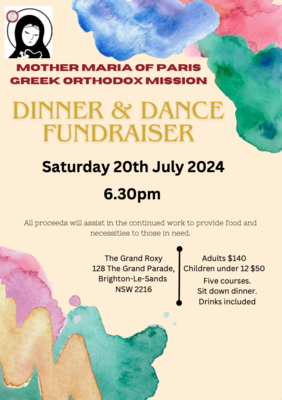 ADULT - Mother Maria of Paris - Dinner & Dance Fundraiser - CONTACT JENNY BEFORE PURCHASING TICKETS ON 0417 100 700