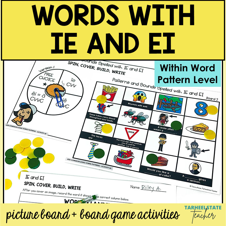Long Vowel Sound Games with IE and EI Within Word Pattern Activities