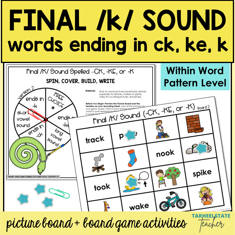 Final K Sound Spelling Games ck ke k Within Word Pattern Activities