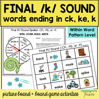 Final K Sound Spelling Games ck ke k Within Word Pattern Activities
