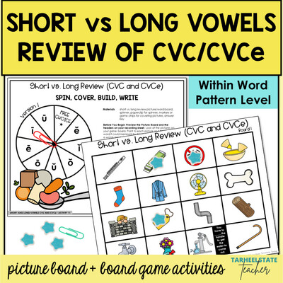 Short vs Long Vowel Games CVC and CVCe Review Within Word Pattern Activities