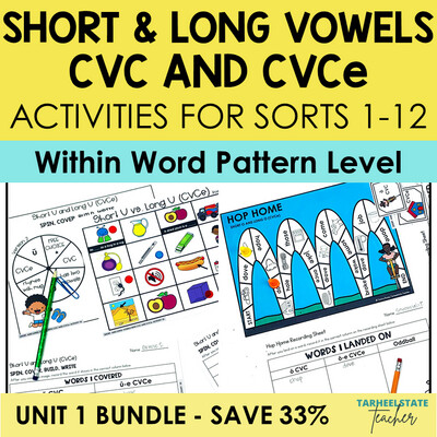 Short and Long Vowel Sounds Activities and Games Bundle Within Word Pattern