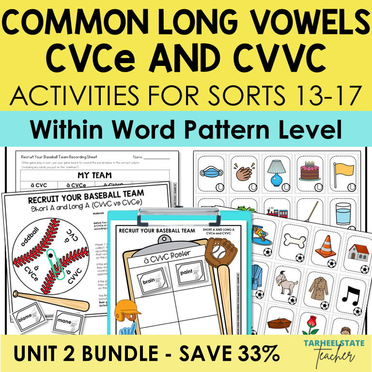 Common Long Vowel Patterns CVCe and CVVC Activities Games Bundle Within Word