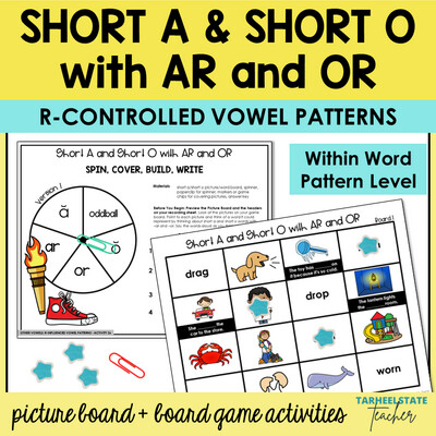 Short A Short O w AR OR R Controlled Vowel Games Within Word Pattern Activities