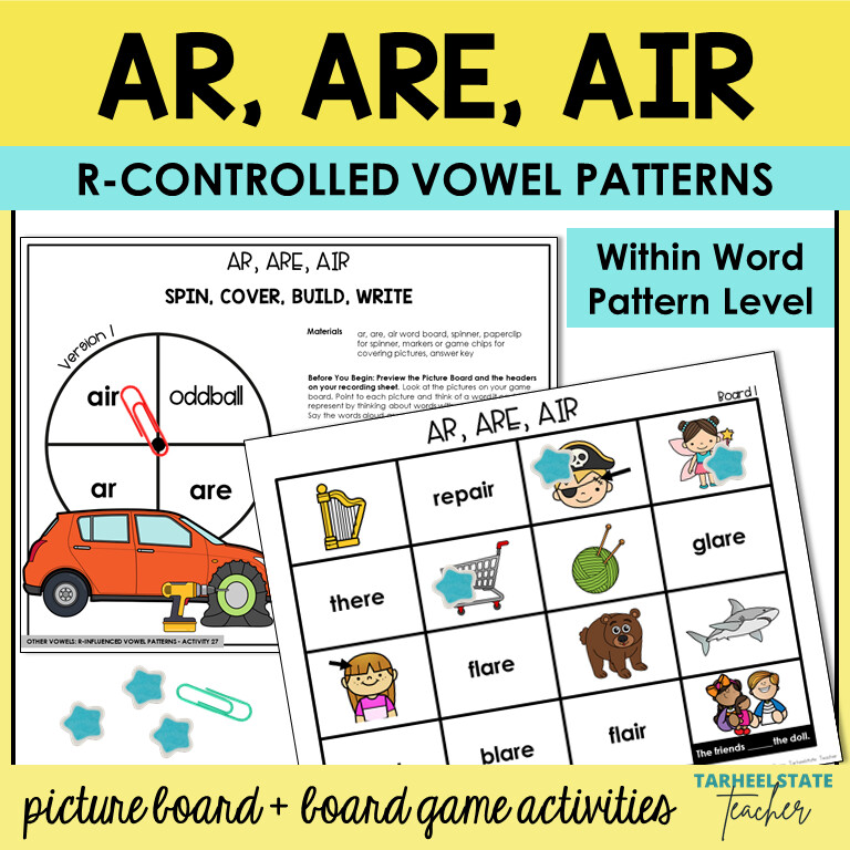 AR ARE AIR R Controlled Vowel Games Within Word Pattern Activities