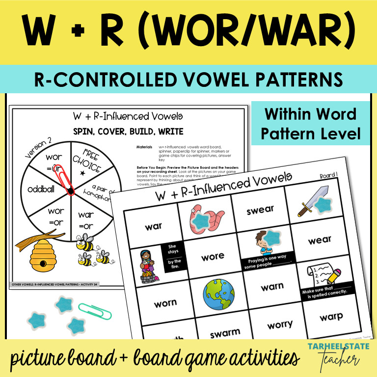 W + R-Influenced Vowels R Controlled Vowel Games Within Word Pattern Activities
