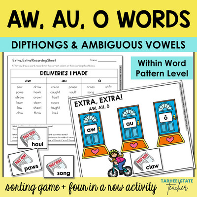 AW AU and O Diphthongs and Ambiguous Vowel Games Within Word Pattern Activities