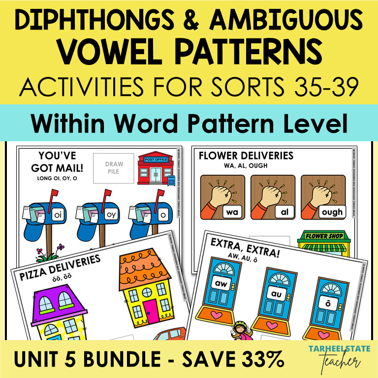 Diphthongs and Ambiguous Vowel Games Bundle Within Word Pattern Activities