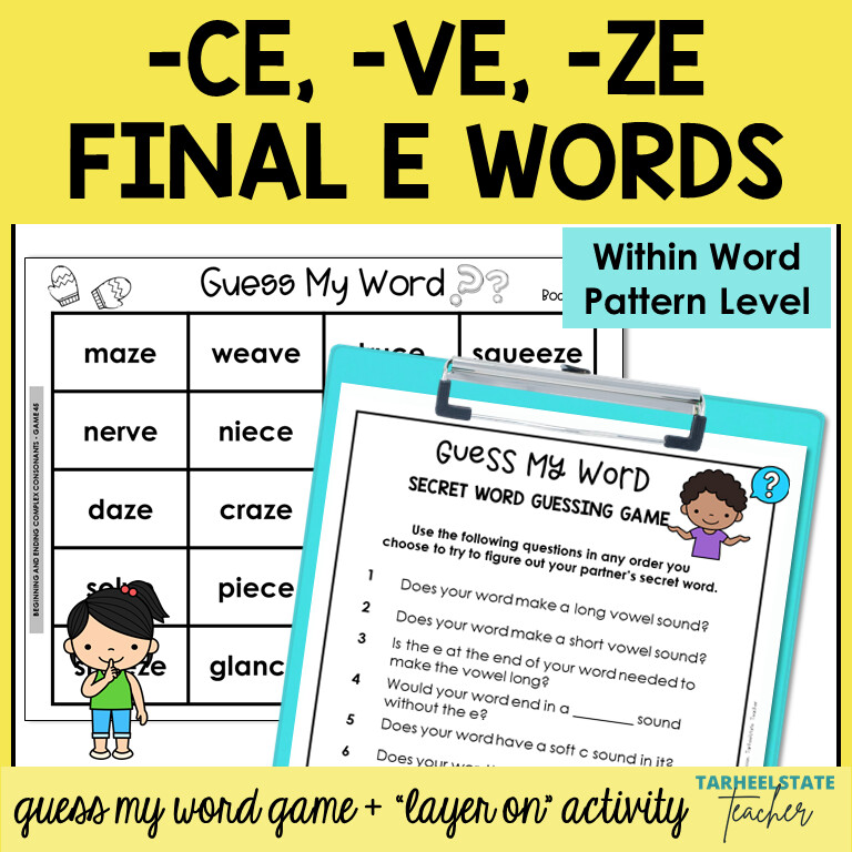 Final E Games CE VE ZE Within Word Pattern Activities