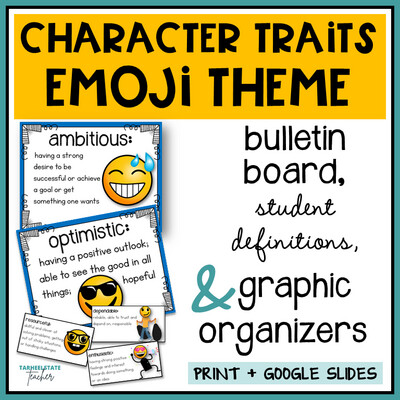 Character Traits Vocabulary and Graphic Organizers - Emoji Theme