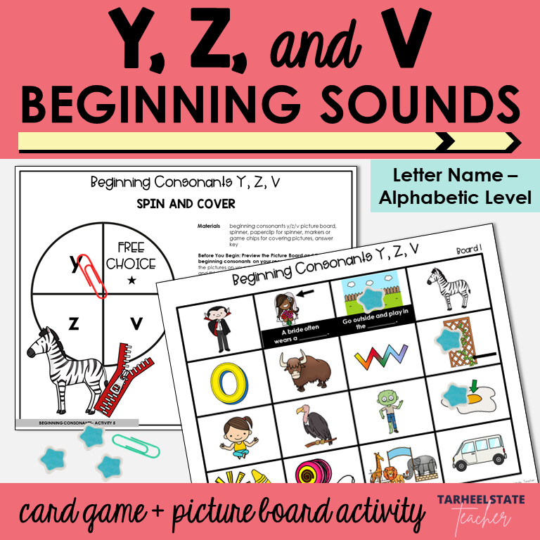 Beginning Consonant Sounds Games Y Z V Letter Name Alphabetic Activities