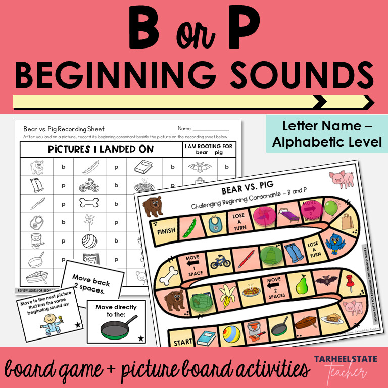 Beginning Consonant Sounds Games B and P Letter Name Alphabetic Activities
