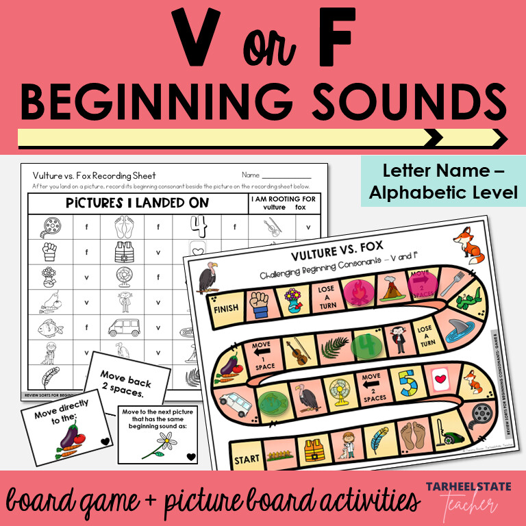 Beginning Consonant Sounds Games V and F Letter Name Alphabetic Activities