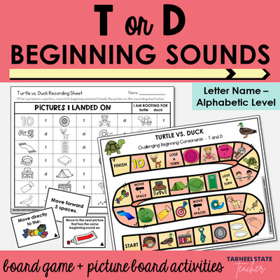 Beginning Consonant Sounds Games T and D Letter Name Alphabetic Activities