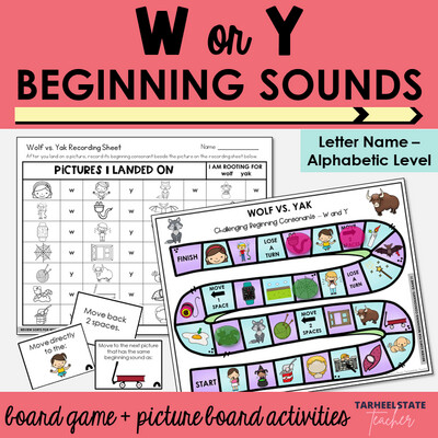 Beginning Consonant Sounds Games W and Y Letter Name Alphabetic Activities