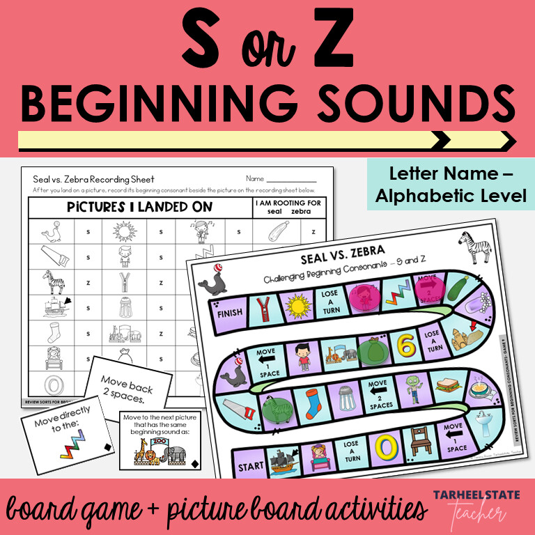 Beginning Consonant Sounds Games S and Z Letter Name Alphabetic Activities