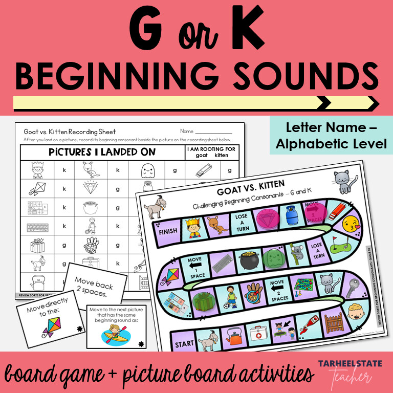 Beginning Consonant Sounds Games G and K Letter Name Alphabetic Activities
