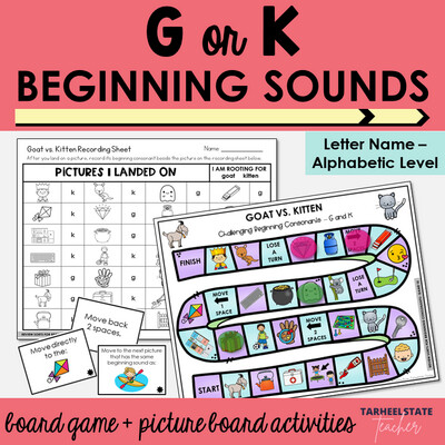 Beginning Consonant Sounds Games G and K Letter Name Alphabetic Activities