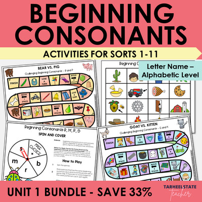 Beginning Consonant Sounds Games Bundle Letter Name Alphabetic Activities