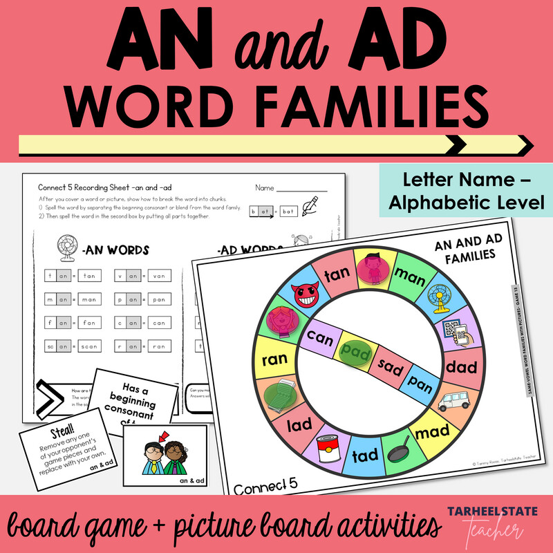 an and ad Word Family Games - CVC Words Activities for Letter Name Alphabetic