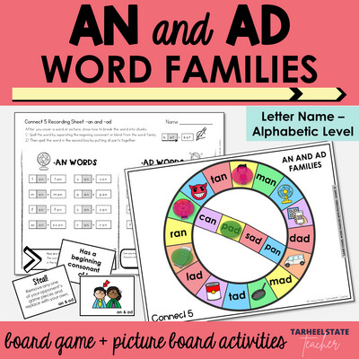 an and ad Word Family Games - CVC Words Activities for Letter Name Alphabetic
