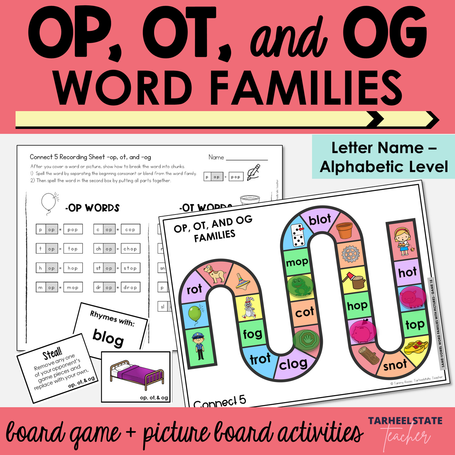 op, ot, og Word Family Games - CVC Words Activities for Letter Name Alphabetic