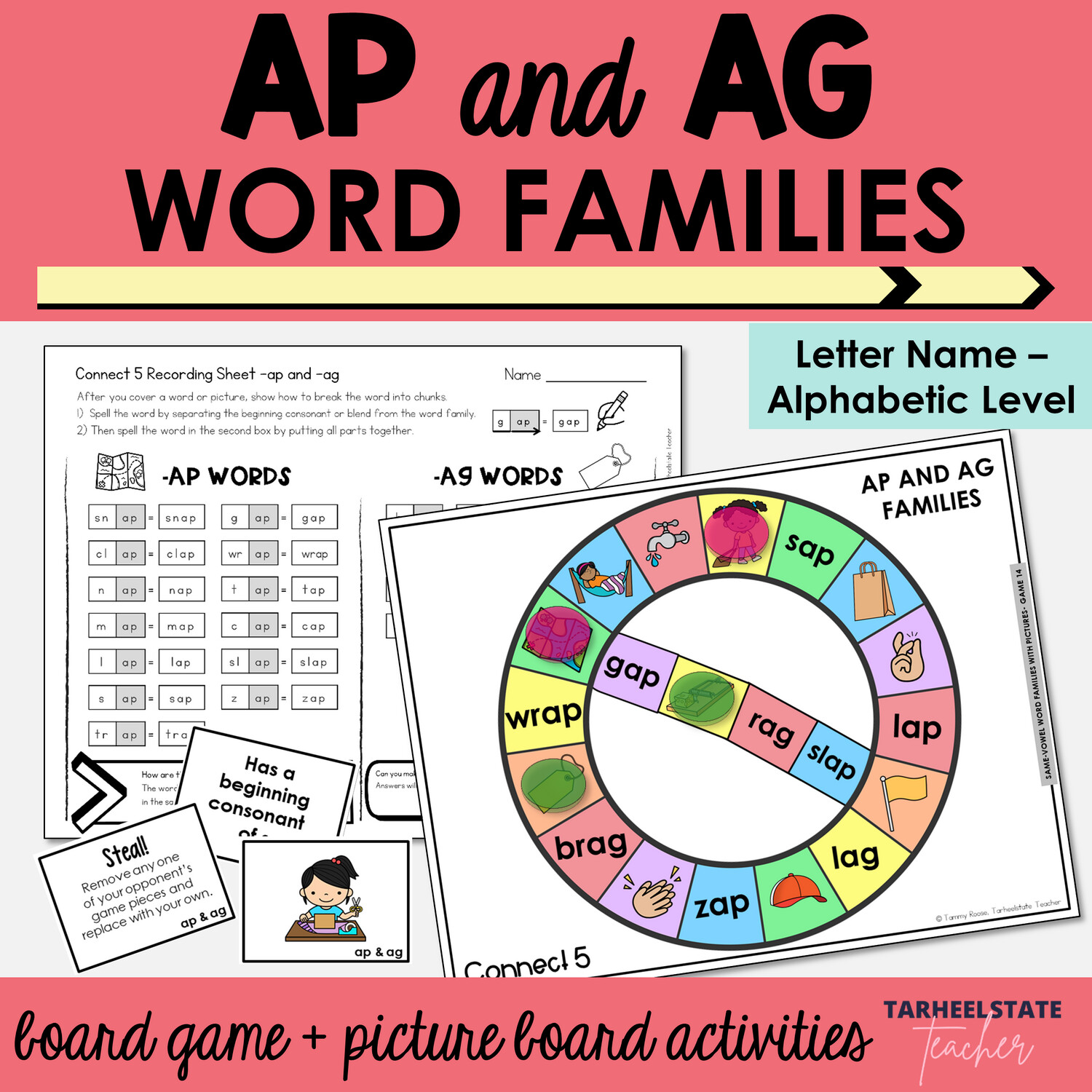ap and ag Word Family Games - CVC Words Activities for Letter Name Alphabetic