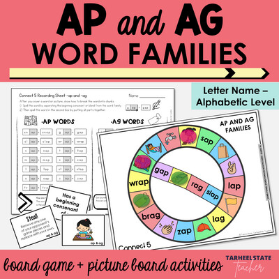 ap and ag Word Family Games - CVC Words Activities for Letter Name Alphabetic