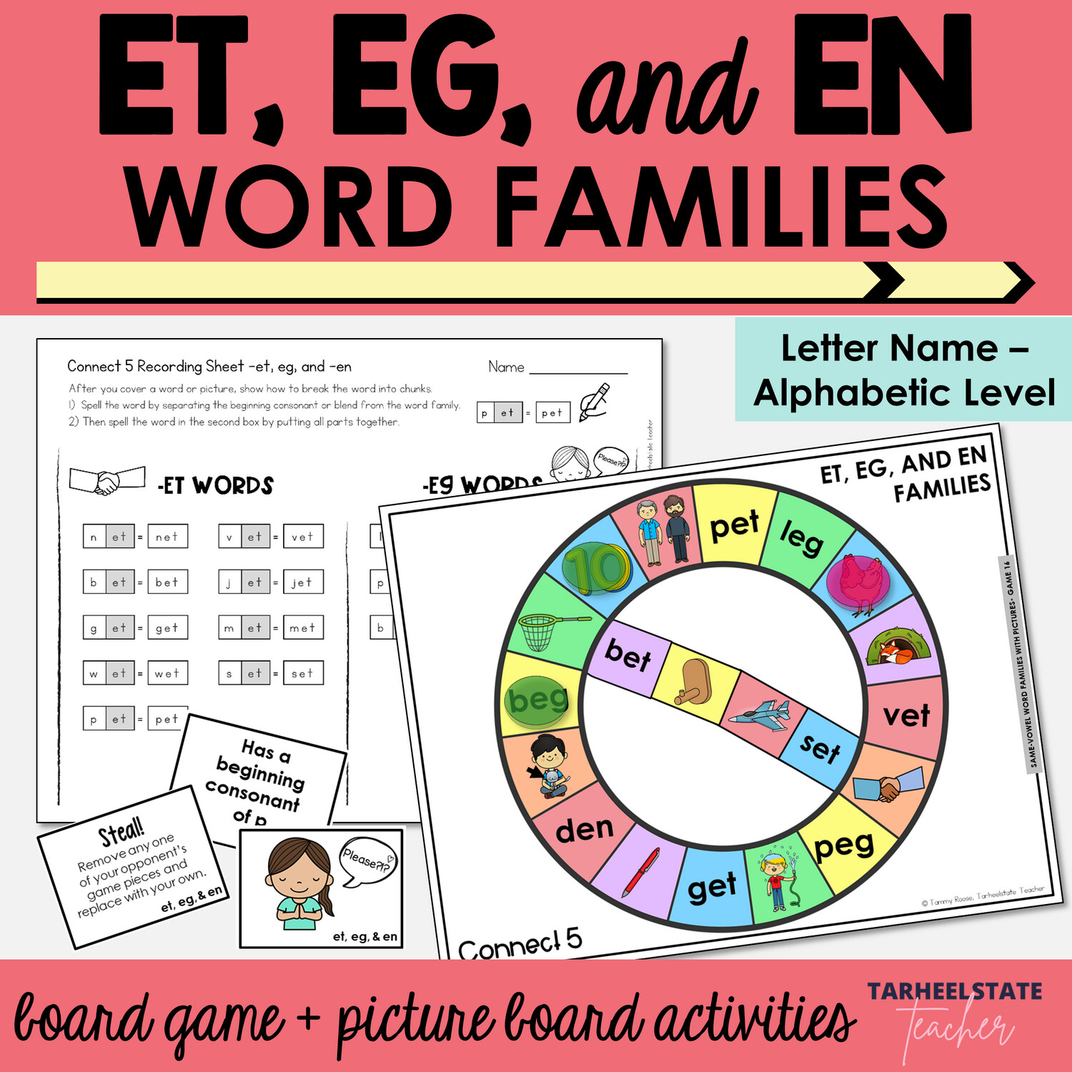 et, eg, en Word Family Games - CVC Words Activities for Letter Name Alphabetic