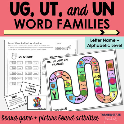 ug, ut, un Word Family Games - CVC Words Activities for Letter Name Alphabetic