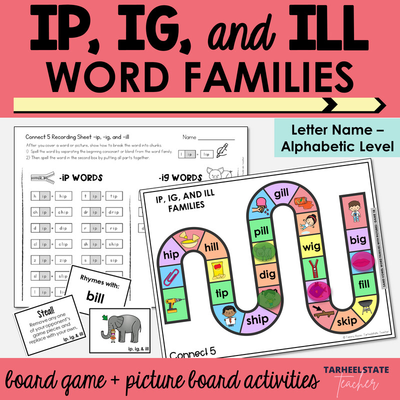 ip, ig, and ill CVC Word Family Games Letter Name Alphabetic Activities