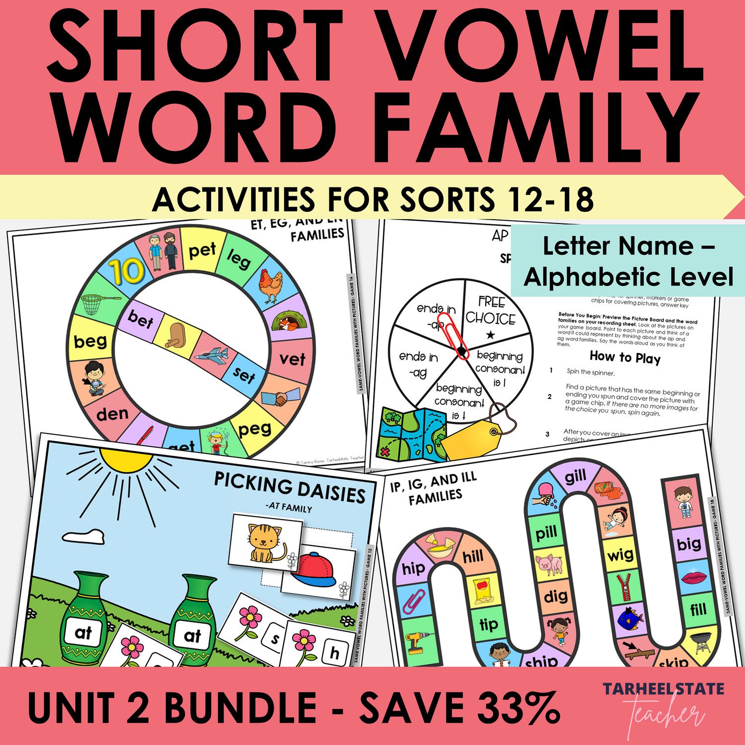 Short Vowel CVC Word Family Games - Letter Name Alphabetic Activities Bundle