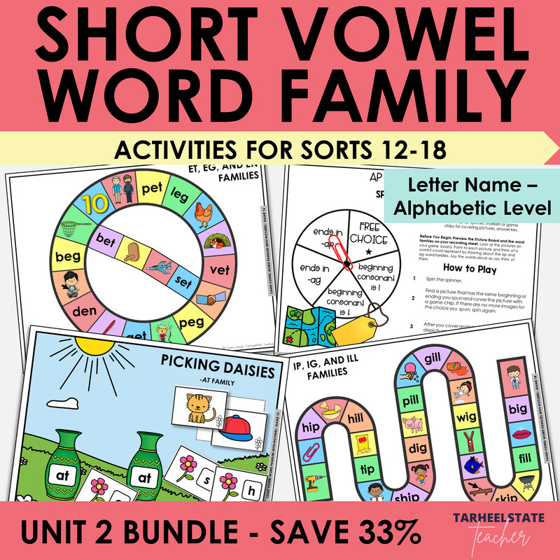 Short Vowel CVC Word Family Games - Letter Name Alphabetic Activities Bundle
