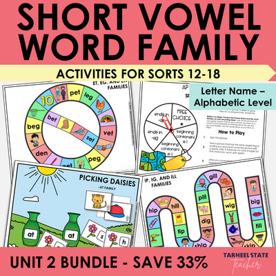 Short Vowel CVC Word Family Games - Letter Name Alphabetic Activities Bundle