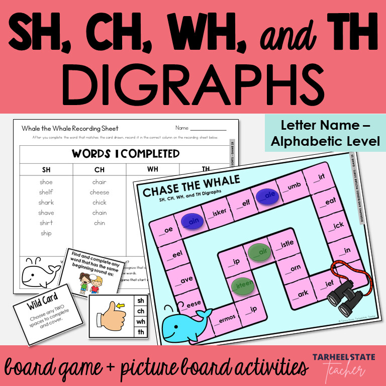 SH, CH, WH, and TH Beginning Digraphs Games Letter Name Alphabetic Activities