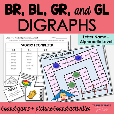 BR, BL, GR, and GL Beginning Blends Games Letter Name Alphabetic Activities