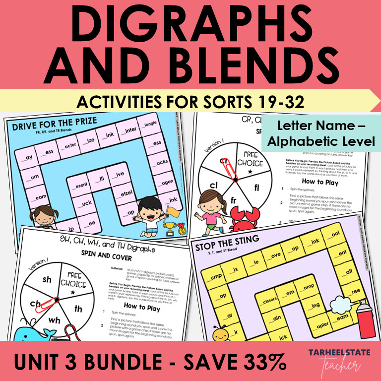 Beginning Digraphs and Blends Phonics Games - Letter Name Alphabetic Activities