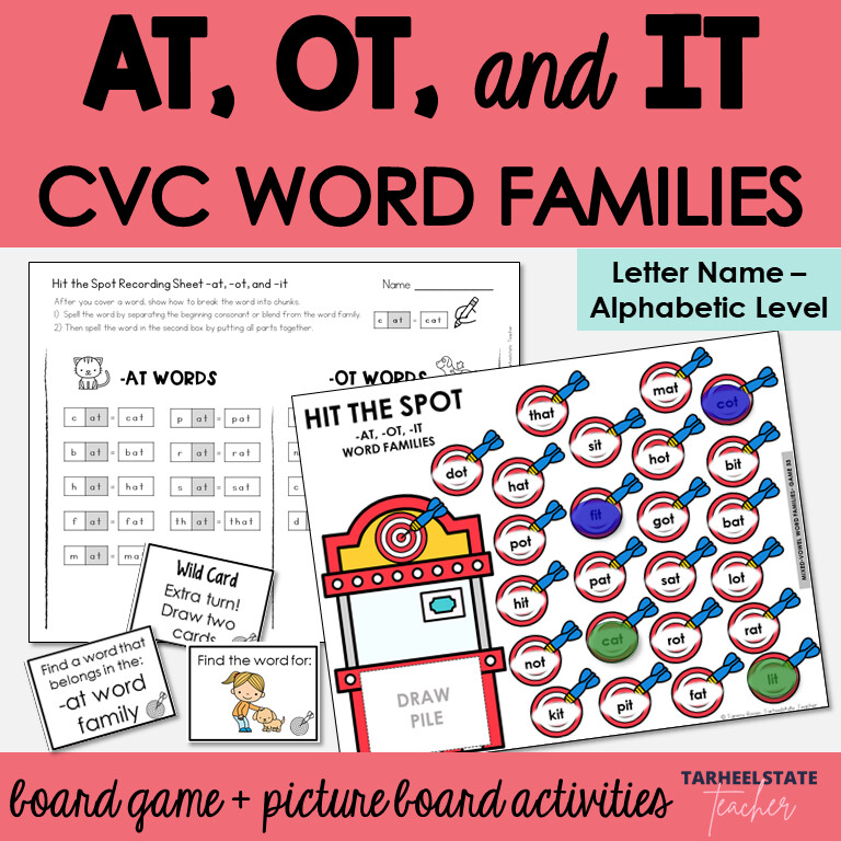 AT, OT, IT Word Families Games and Letter Name Alphabetic Activities