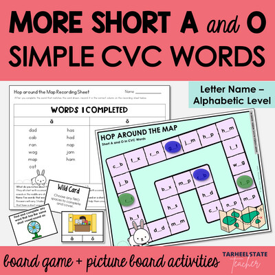 Short A and O in Easy CVC Words Games Letter Name Alphabetic Activities